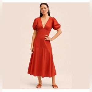 Abercrombie & Fitch Puff Sleeve Slim Poplin Midi Dress